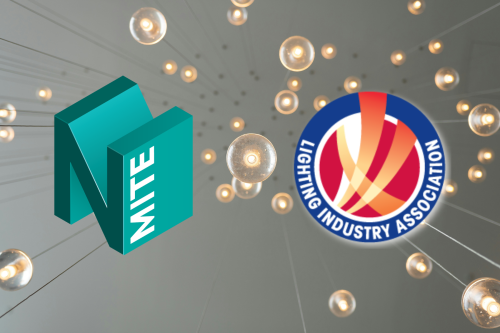 The Lighting Association and NMITE logos representing partnership 