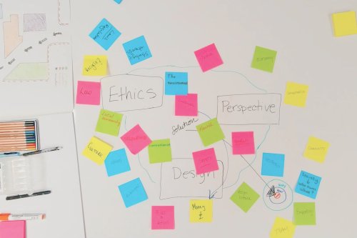 Whiteboard with sticky notes