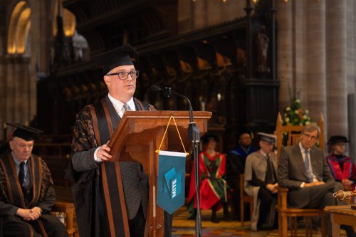 James Newby speaking at NMITE's 2026 graduation ceremony