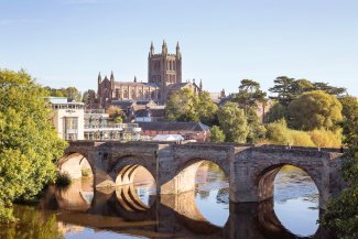 Hereford City. The Cathedral, River Wye and Left Bank Village are in view