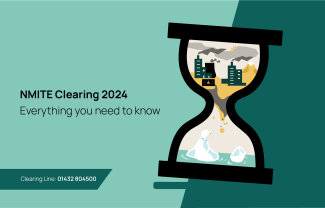 A graphic that says NMITE Clearing 2024, Everything you need to know. With a phone number at the bottom of the graphic that is labelled Clearing Line, 01432 804500