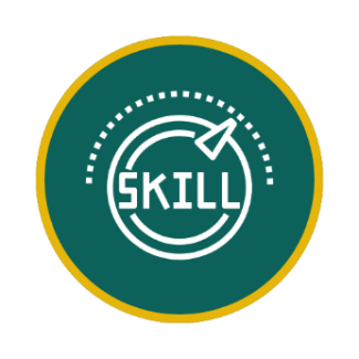 Icon of a gauge with the word "skill" in the centre