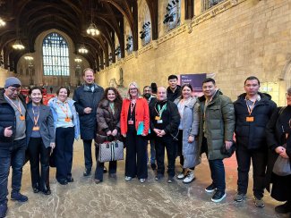 Members of the Kazakh delegation with Jesse Norman MP, Baroness Jacqui Smith, and Graham Sparey-Taylor, Parakram Pyakurel and Kim Green of NMITE.
