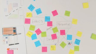 Whiteboard with sticky notes