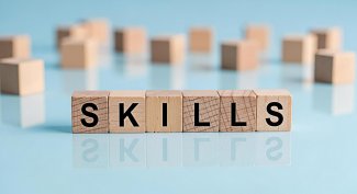 Wooden blocks that read the word skills