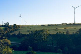 wind turbines in field