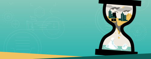 Egg timer graphic on blue and yellow banner