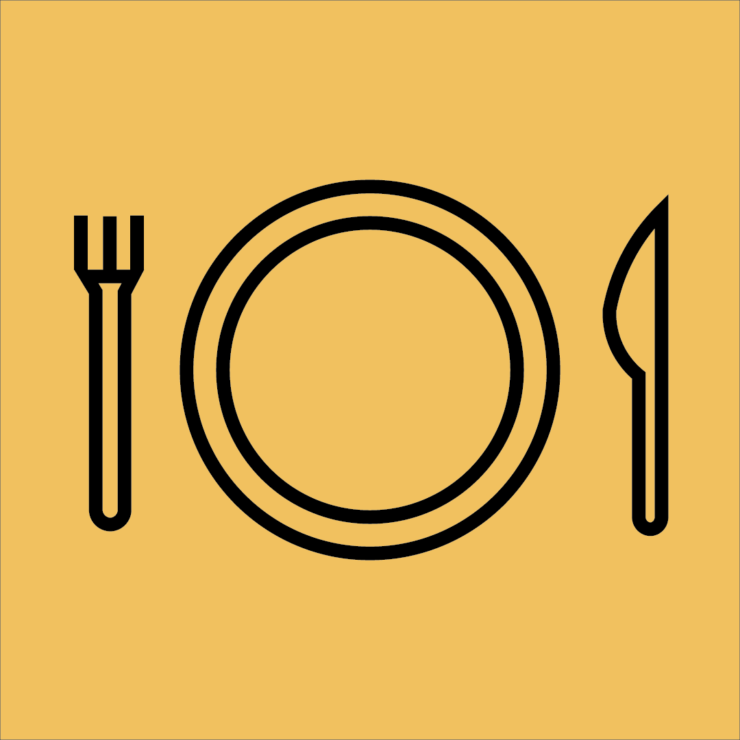 Icon of a dinner plate with a knife and fork